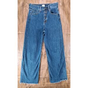 Sneak Peek Wide Leg Jeans Med Wash High Rise Size 3/W26 Raw Hem Flare Button Fly